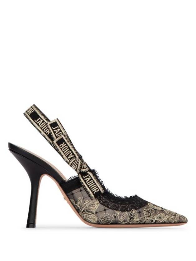 Christian Dior J'adior Butterfly Motif Metallic Thread Slingback Heels Black