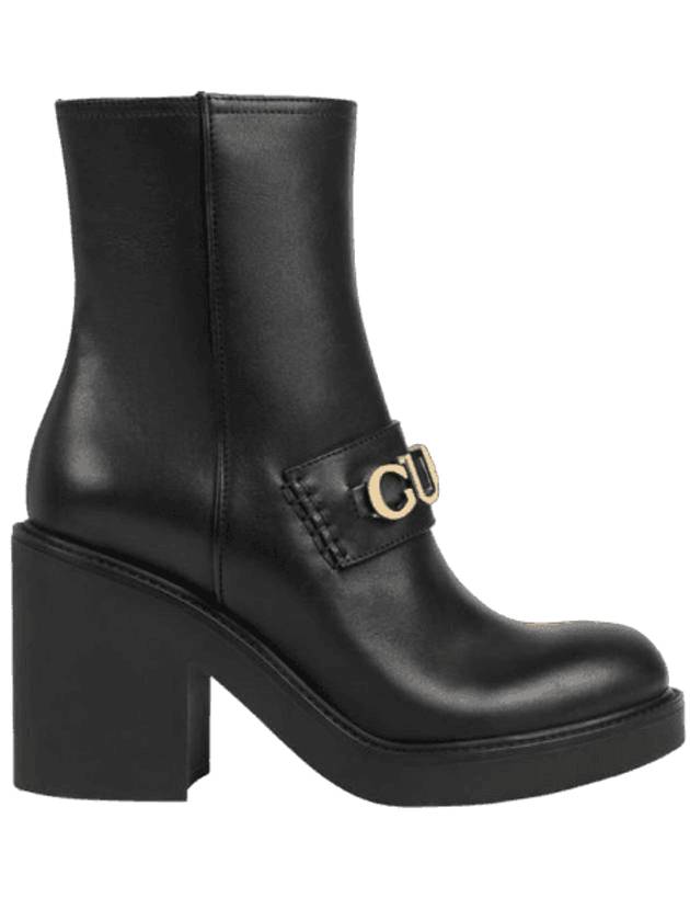 Gucci Logo Buckle Leather Middle Boots Black