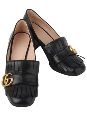 Gucci 408208 GG Gold Marmont Middle Heel Fringe Pumps Shoes 35 1 2 Size 33965Y