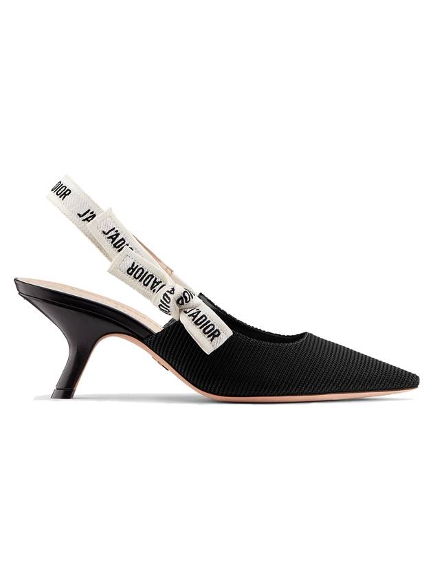 Christian Dior J'adior Embroidered Ribbon Fabric Slingback Heels Black