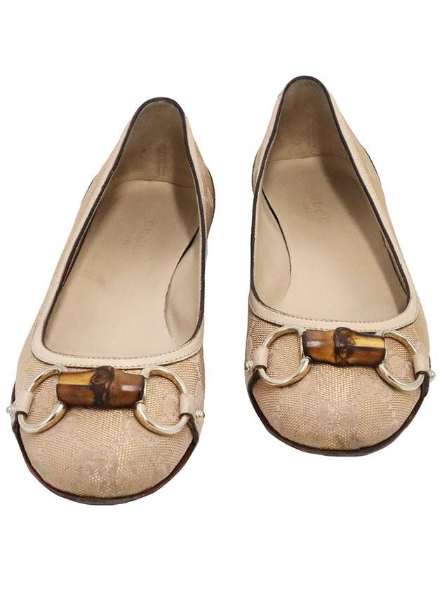Gucci Gucci 234959 GG Supreme Canvas Gold Plated Horsebit Bamboo Ballerina Women s Flat Shoes 35 5