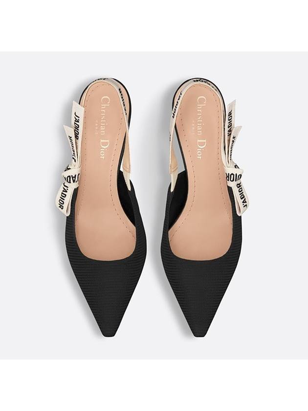 Christian Dior J'adior Embroidered Ribbon Fabric Slingback Heels Black