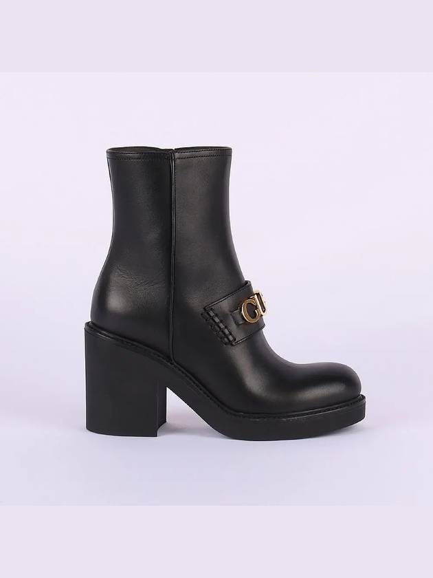 Gucci Logo Buckle Leather Middle Boots Black