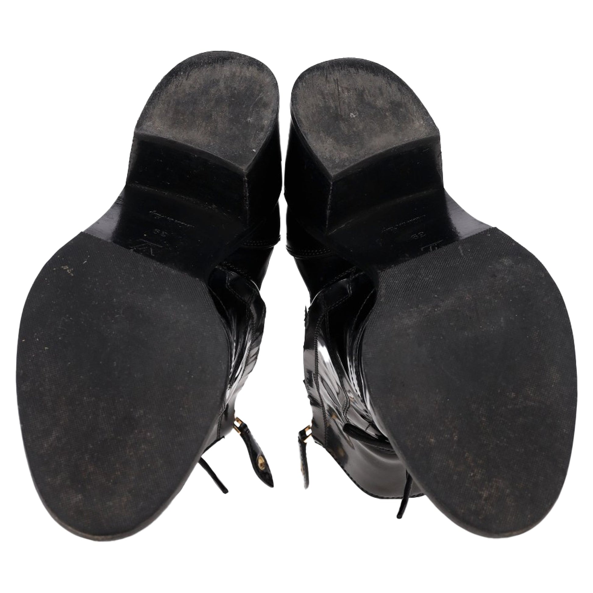 Louis Vuitton Lace-Up Heeled Boots in Black Patent Leather