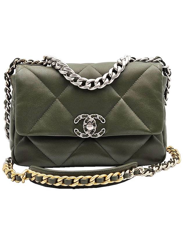 Chanel AS1160 Khaki Silver Medium 19 Bag