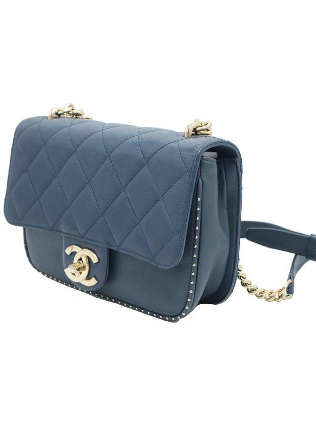 Chanel Blue Caviar CC Logo Small Gold Stud Chain Shoulder Bag 24th