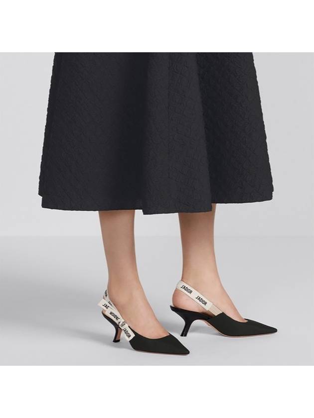 Christian Dior J'adior Embroidered Ribbon Fabric Slingback Heels Black