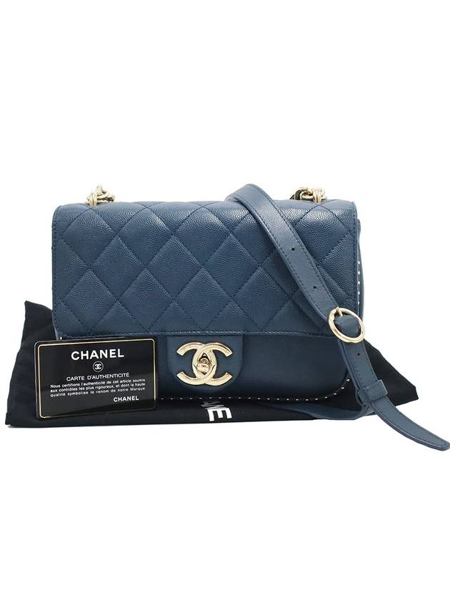 Chanel Blue Caviar CC Logo Small Gold Stud Chain Shoulder Bag 24th