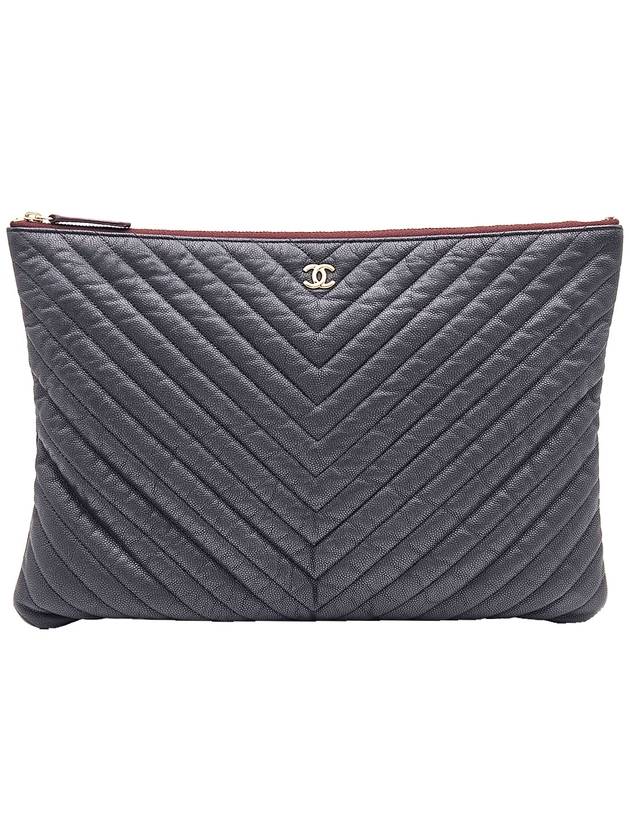 Chanel A82552 Black Caviar Chevron Gold Plated CC Logo Classic Large Pouch Clutch 27th