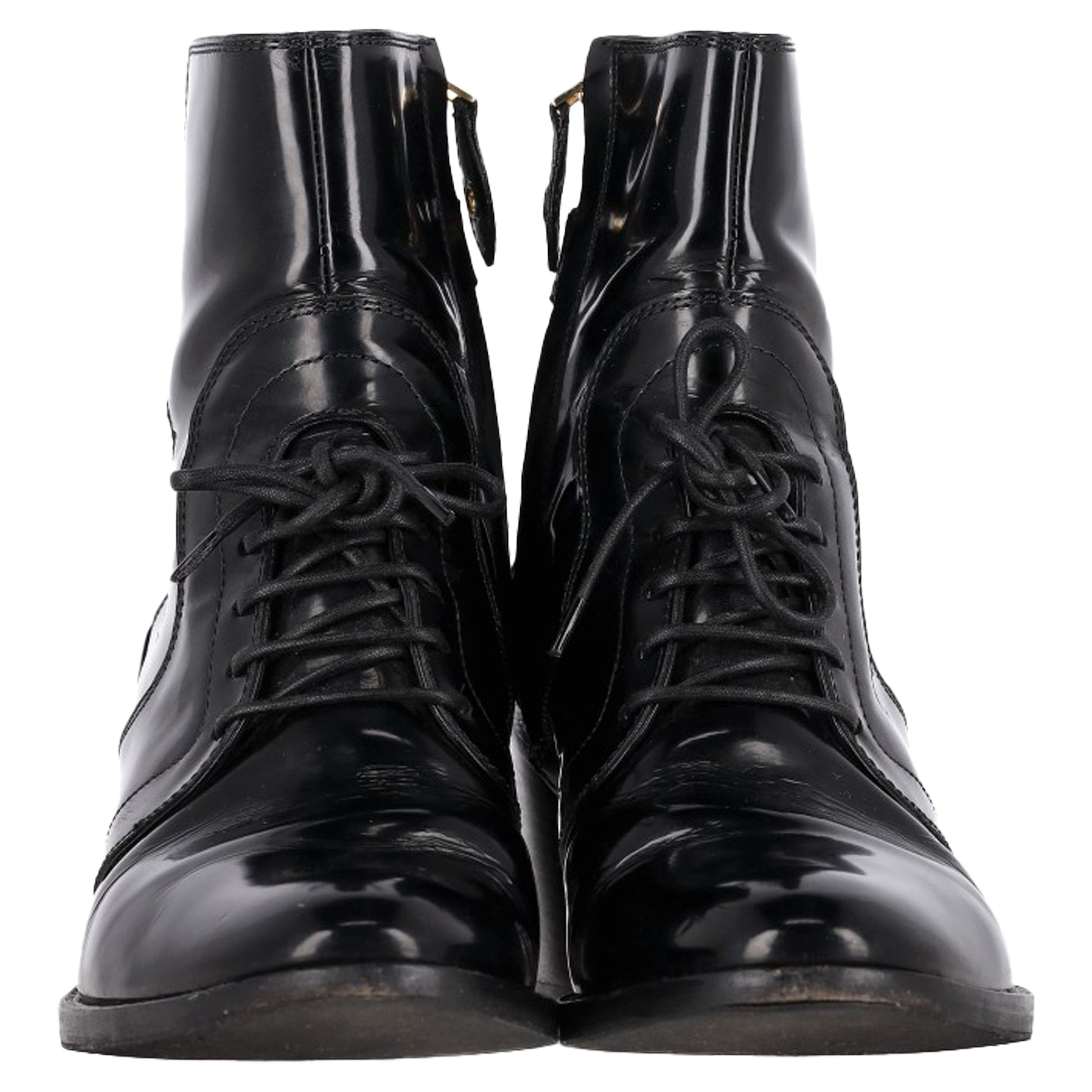 Louis Vuitton Lace-Up Heeled Boots in Black Patent Leather