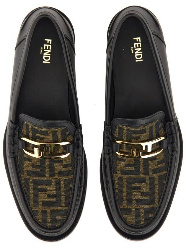 Fendi FF O Rock Fabric Leather Loafers Black Brown
