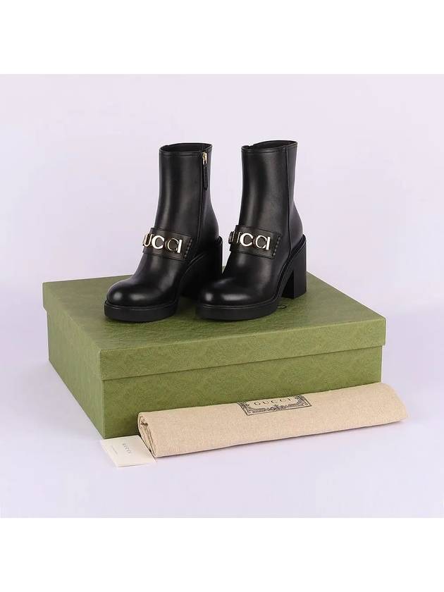 Gucci Logo Buckle Leather Middle Boots Black