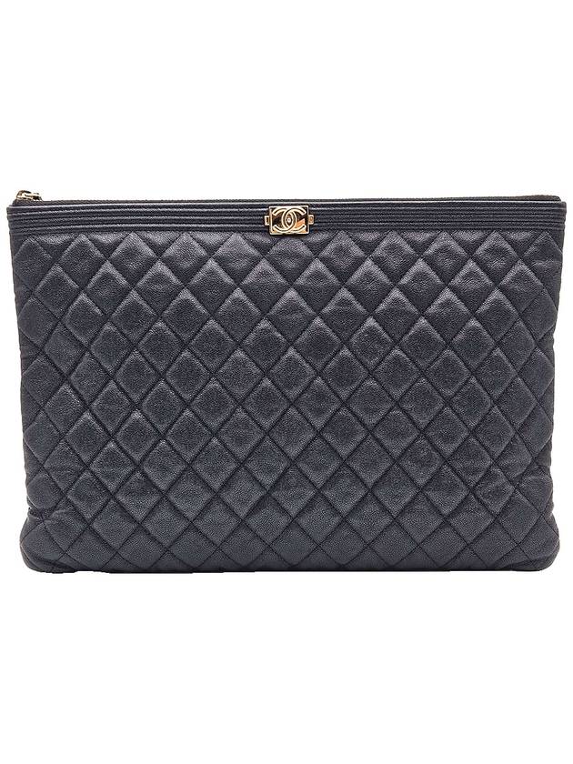 Chanel A84407 Black Caviar Champagne Gold Metal Boy Large Clutch Unit 29