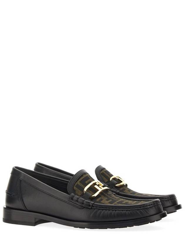 Fendi FF O Rock Fabric Leather Loafers Black Brown