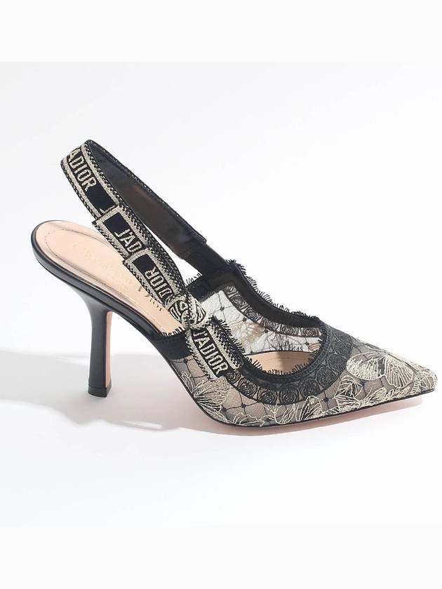 Christian Dior J'adior Butterfly Motif Metallic Thread Slingback Heels Black