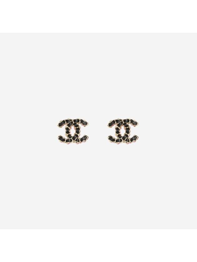 Stud Metal Calfskin Earrings Gold Black