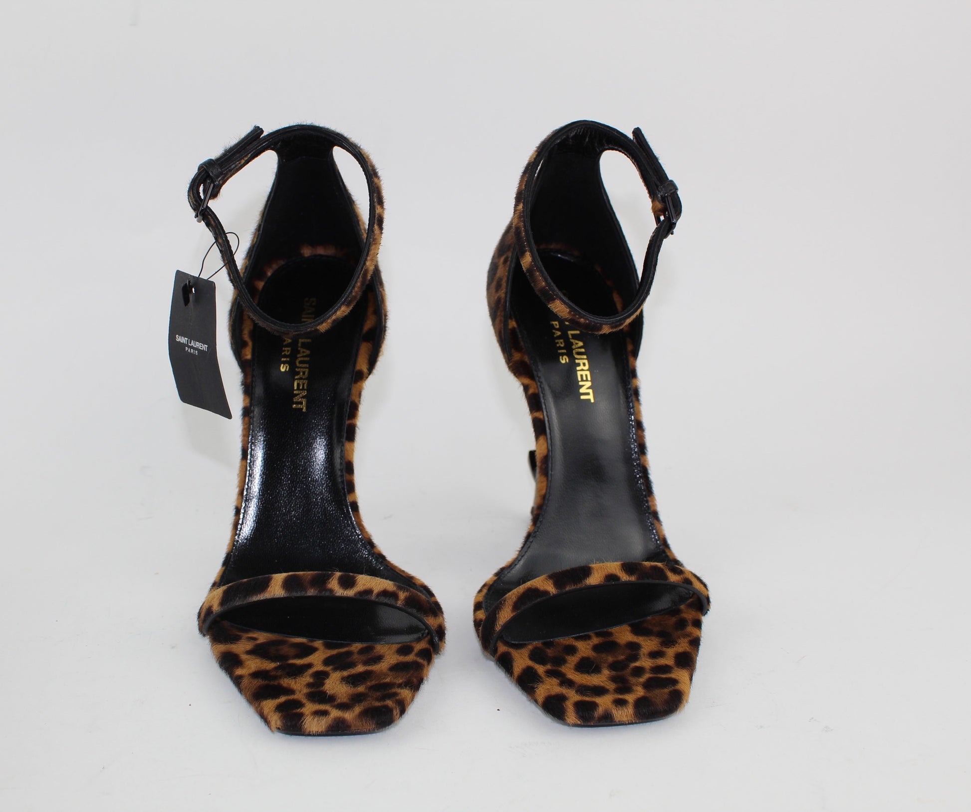 SAINT LAURENT OPYUM LEOPARD CALF HAIR SANDALS