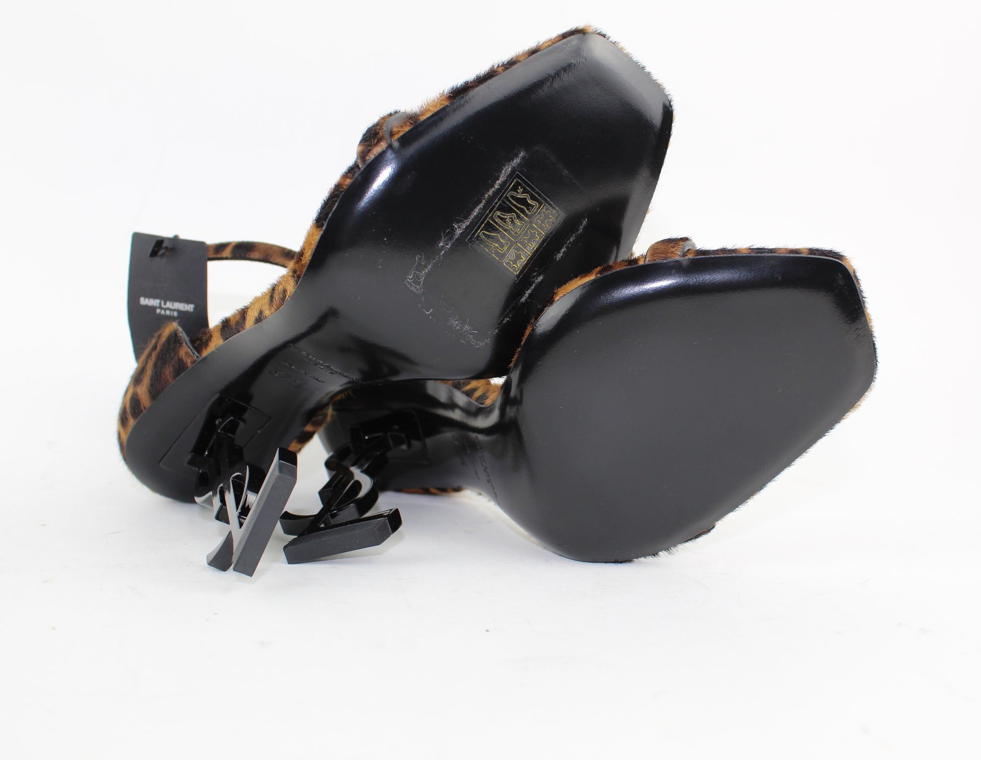 SAINT LAURENT OPYUM LEOPARD CALF HAIR SANDALS