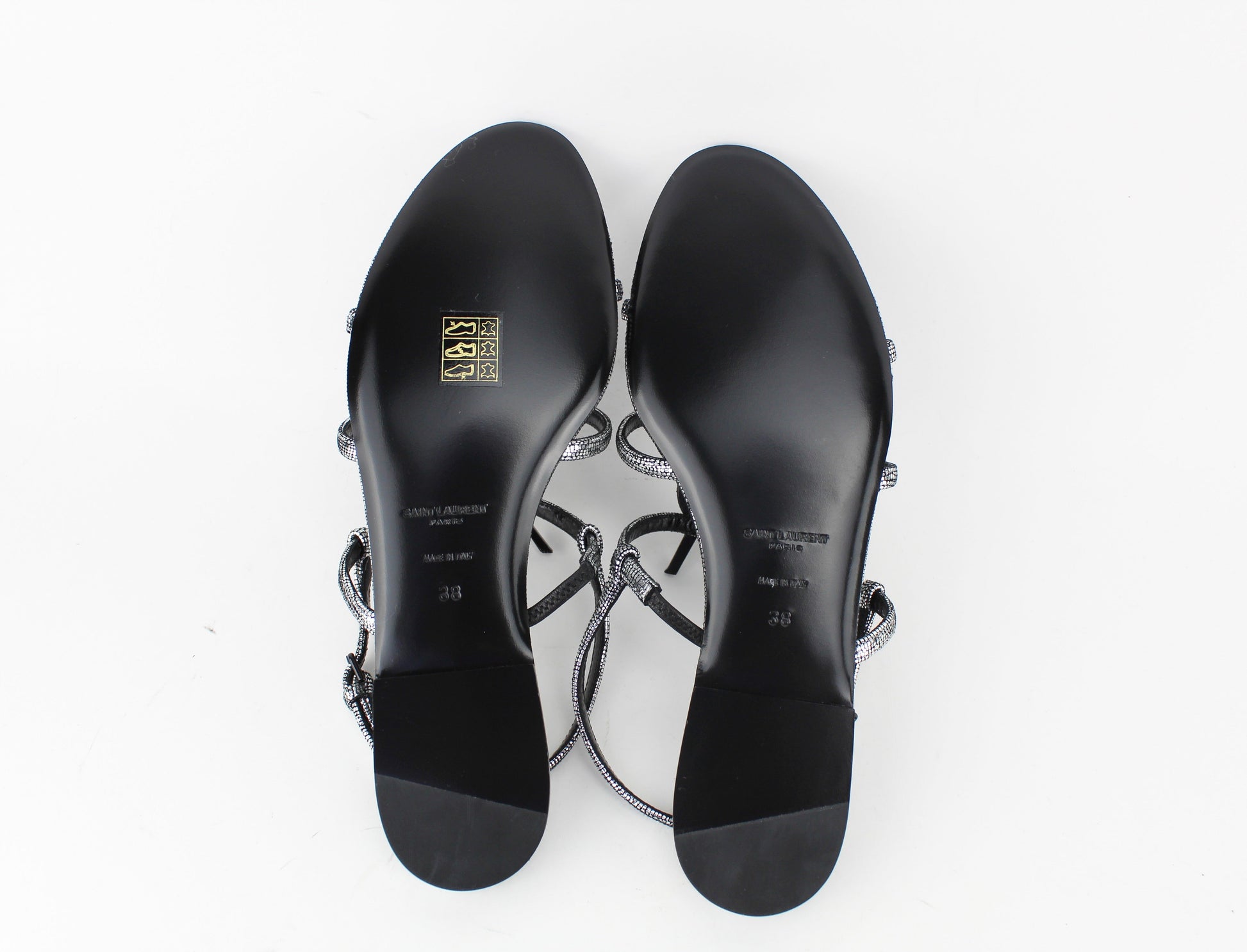 Saint Laurent Cassandra Metallic Leather Sandal 