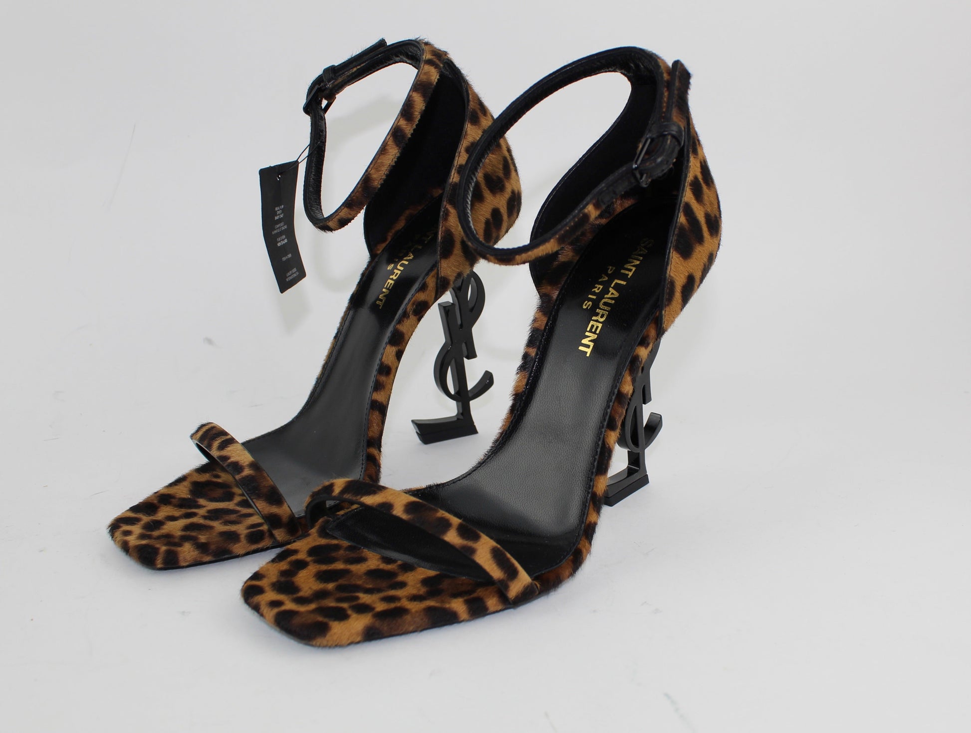 SAINT LAURENT OPYUM LEOPARD CALF HAIR SANDALS