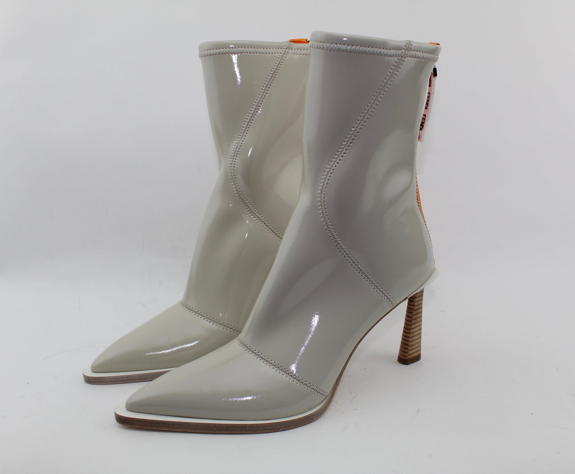 FENDI PATENT NEOPRENE ANKLE BOOTS