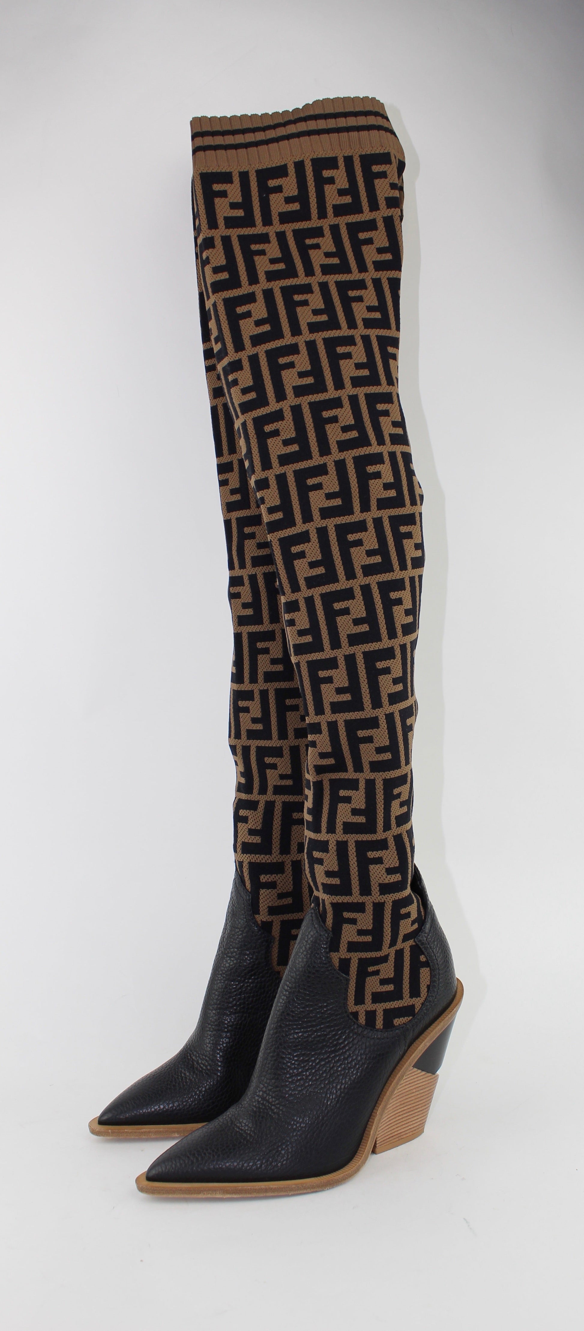 FENDI FF COWBOY OVER-THE-KNEE SOCK BOOTS
