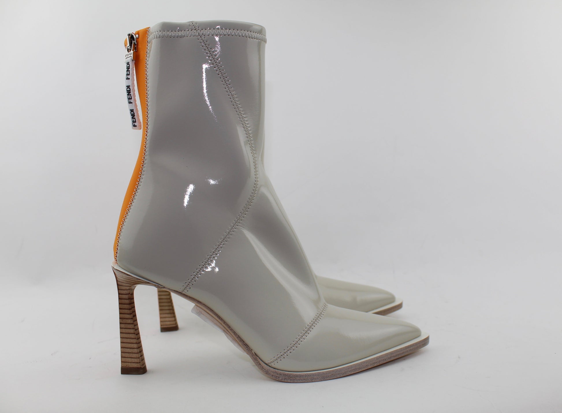 FENDI PATENT NEOPRENE ANKLE BOOTS