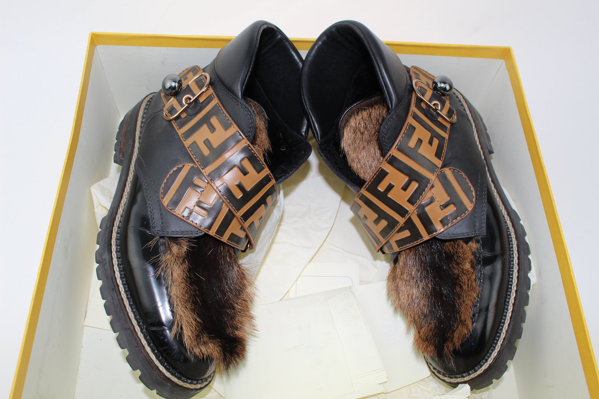 FENDI WOMEN'S FUR-TRIMMED LEATHER ANKLE BOOTS