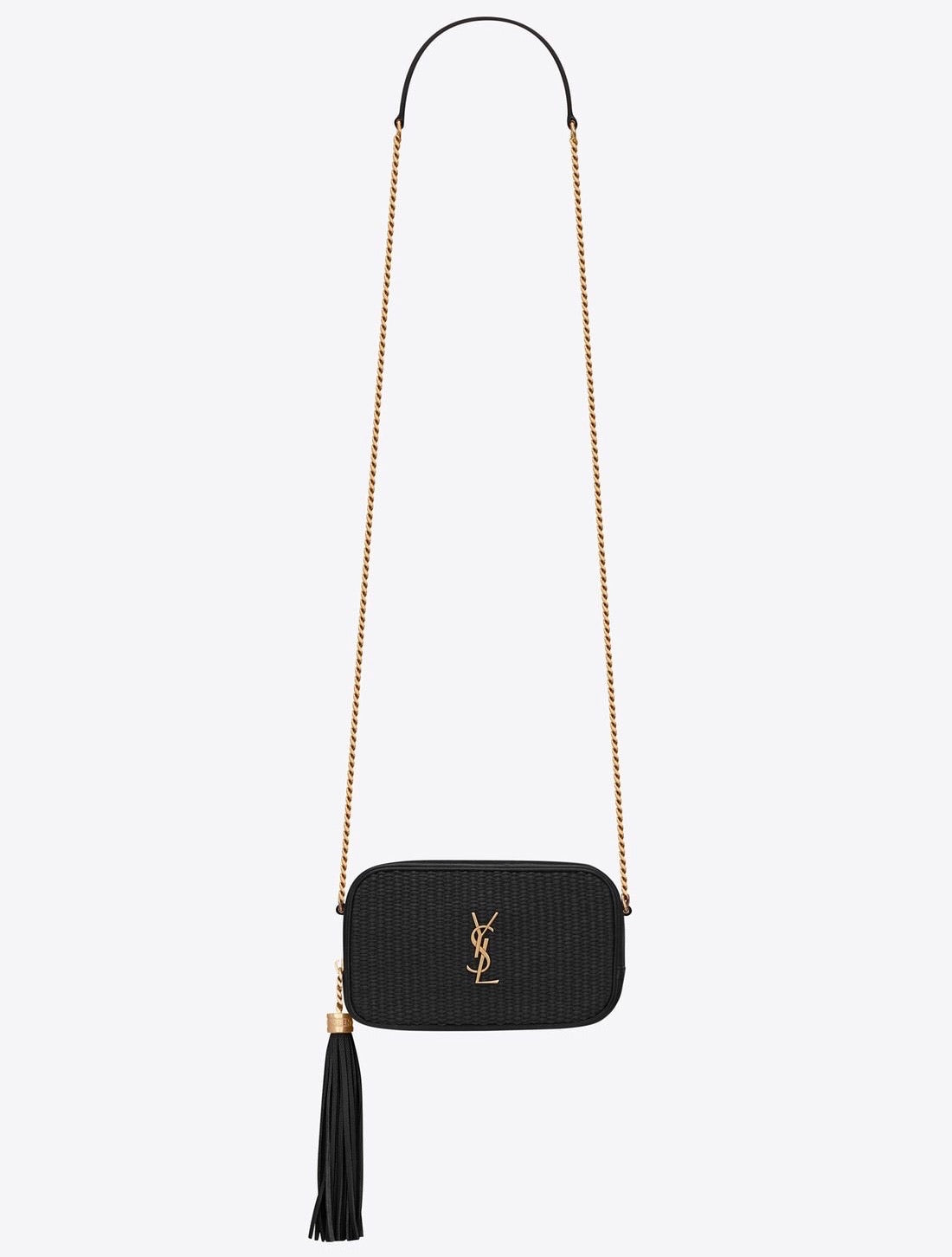 SAINT LAURENT LOU MINI BAG IN RAFFIA AND VINTAGE LEATHER