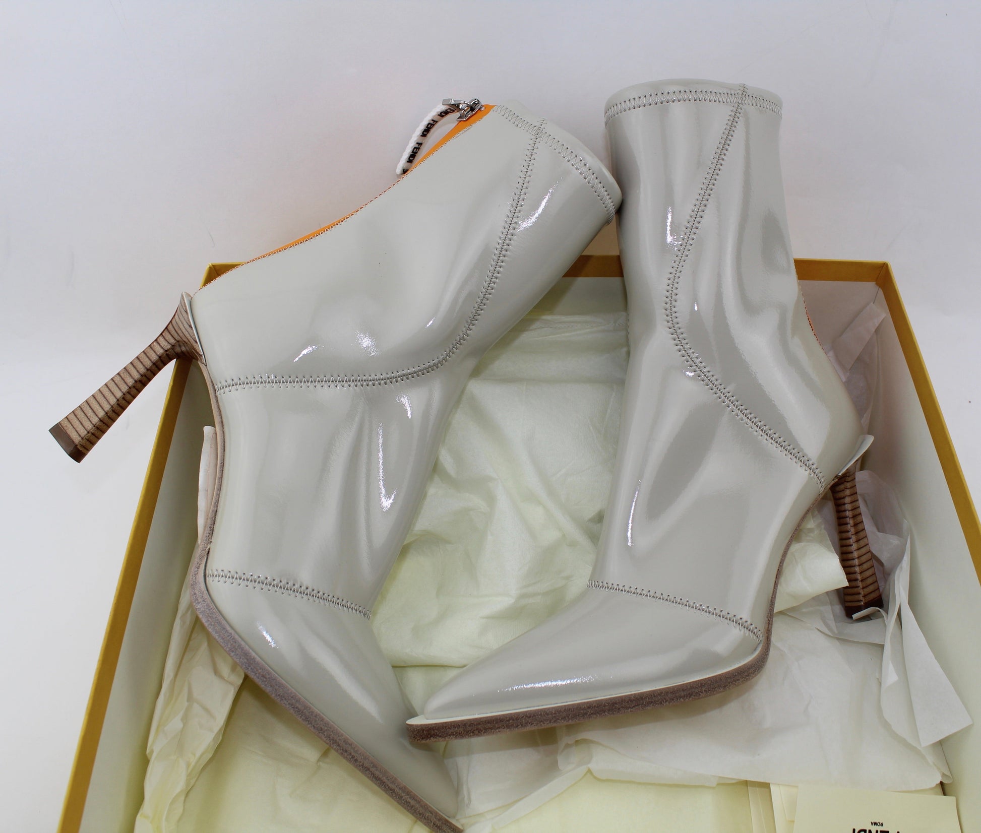 FENDI PATENT NEOPRENE ANKLE BOOTS