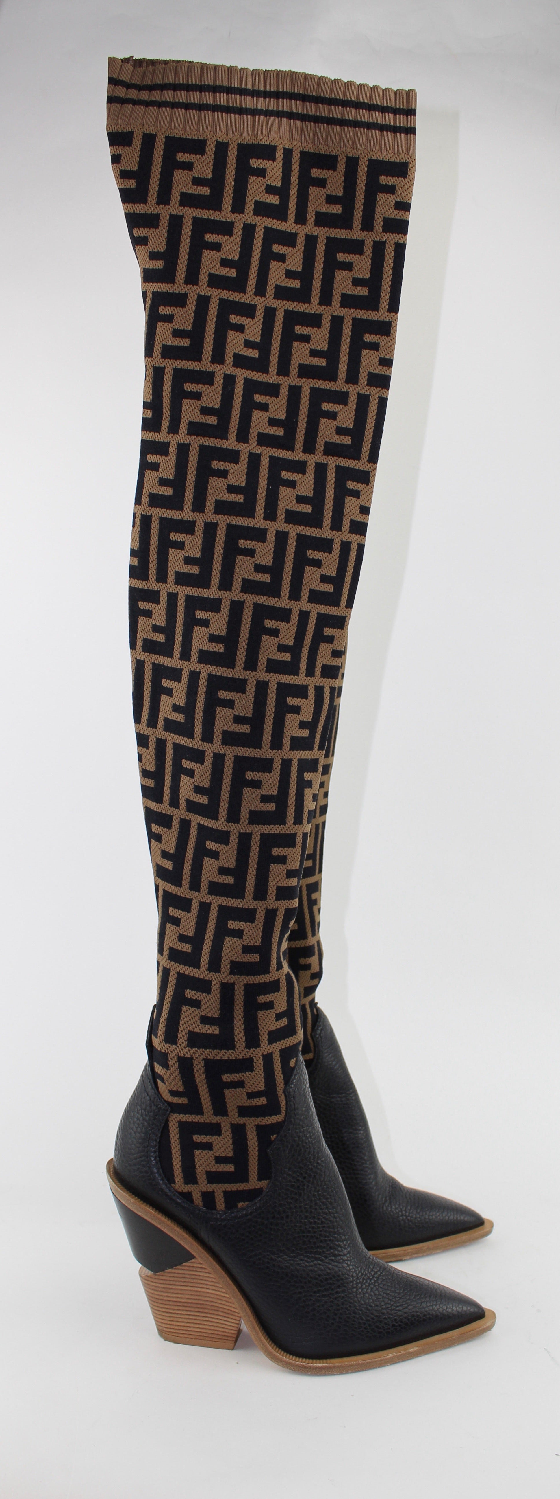 FENDI FF COWBOY OVER-THE-KNEE SOCK BOOTS