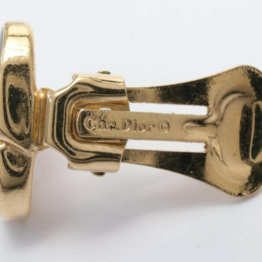 Christian Dior CD Logo Earrings - Gold with Black and Clear Rhinestone Studs