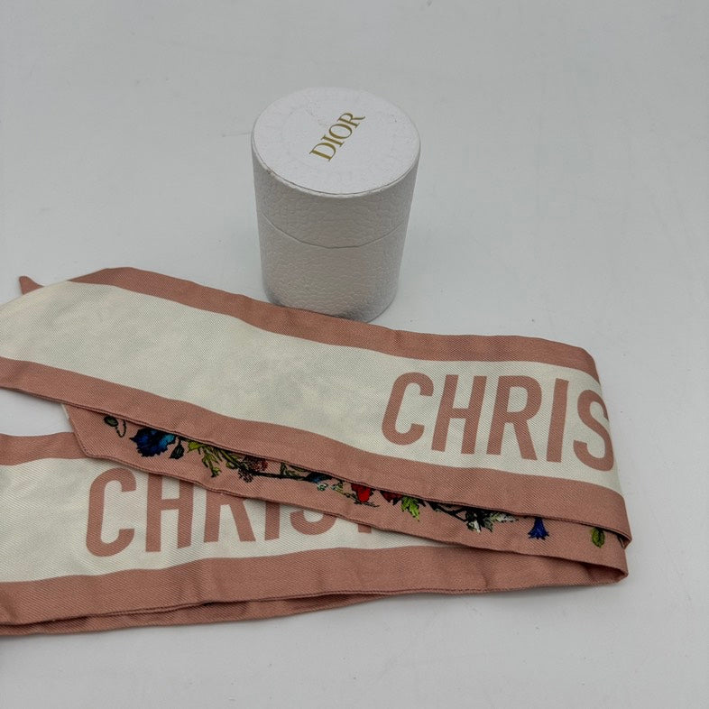 Christian Dior Flower Twilly Scarf - Pink and White, Floral Print, One Size