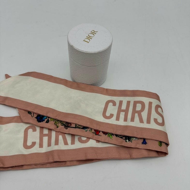 Christian Dior Flower Twilly Scarf - Pink and White, Floral Print, One Size