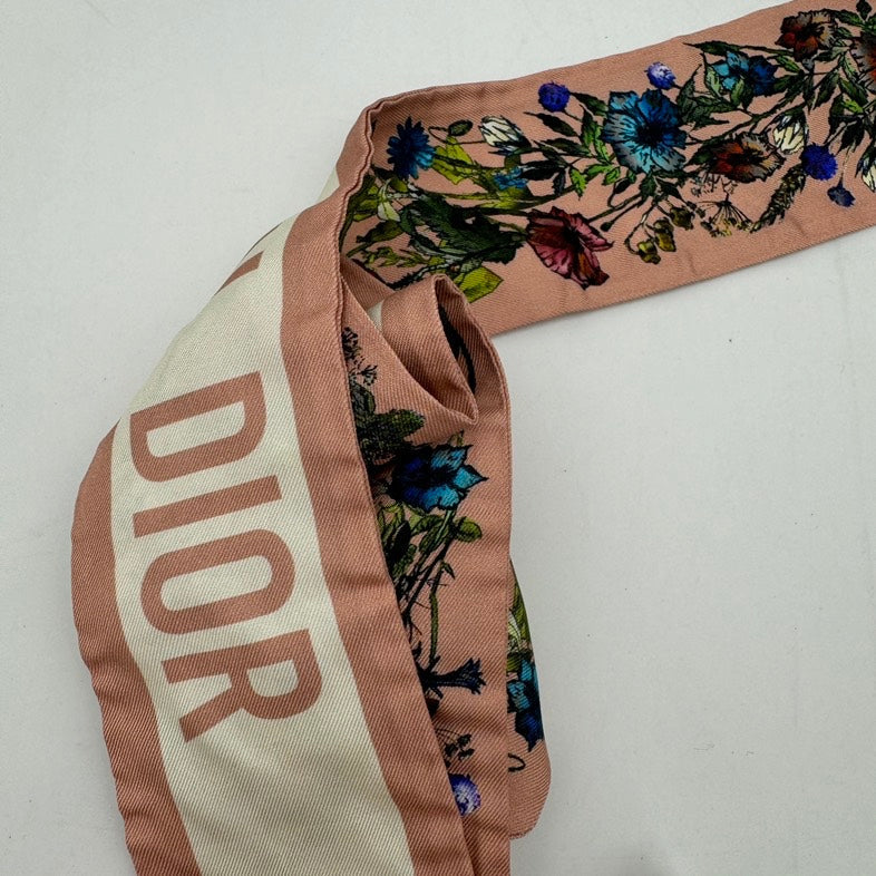 Christian Dior Flower Twilly Scarf - Pink and White, Floral Print, One Size