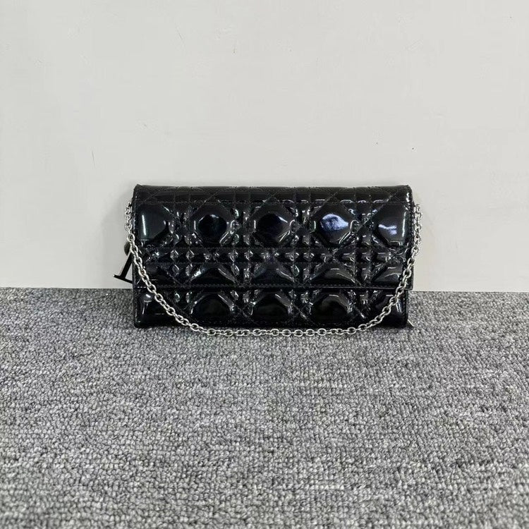 Dior Black Patent Wallet On Chain WOC