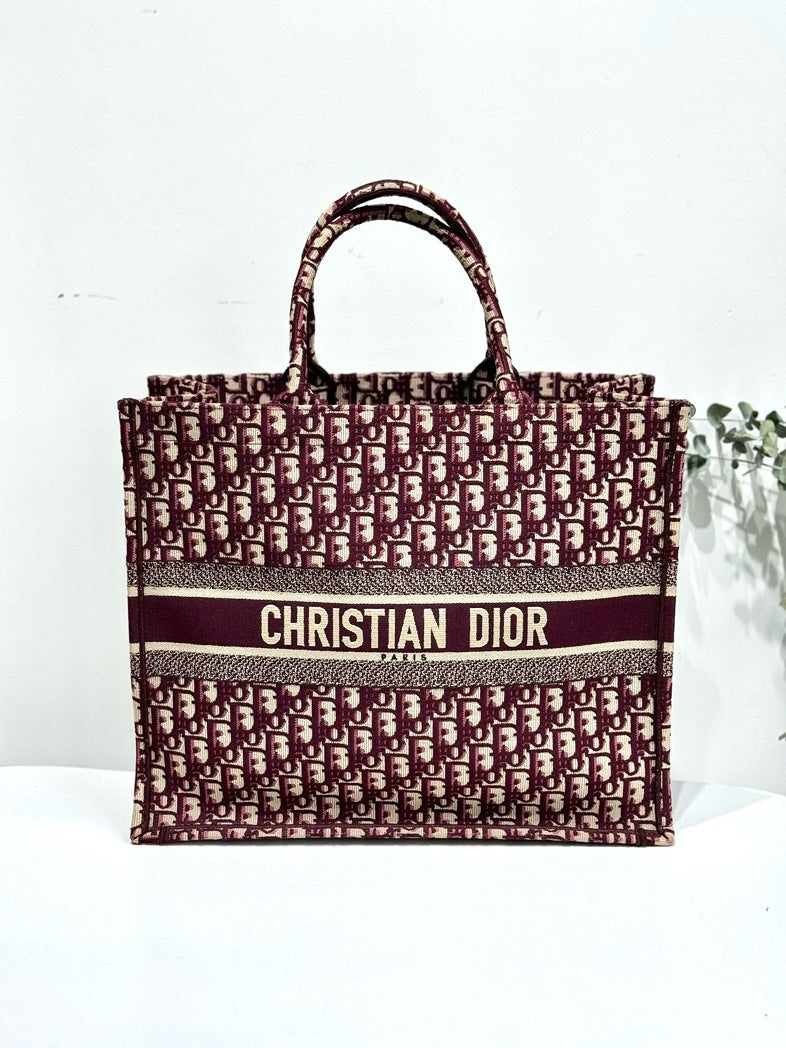 Dior Book Tote GM Burgundy Oblique Canvas Full Set
