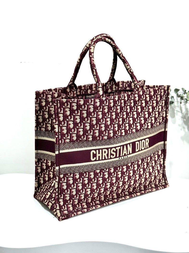 Dior Book Tote GM Burgundy Oblique Canvas Full Set
