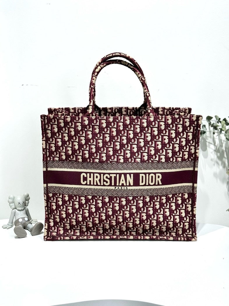 Dior Book Tote GM Burgundy Oblique Canvas Full Set