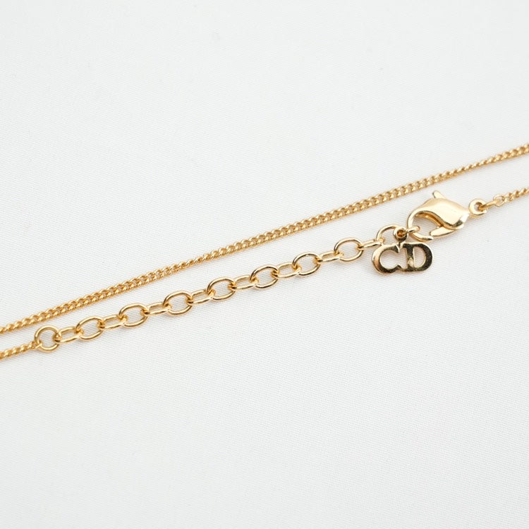 Dior Gold Round Circle Rhinestone Pendant Necklace