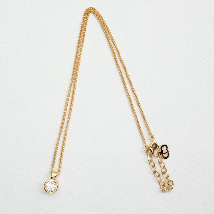 Dior Gold Round Circle Rhinestone Pendant Necklace