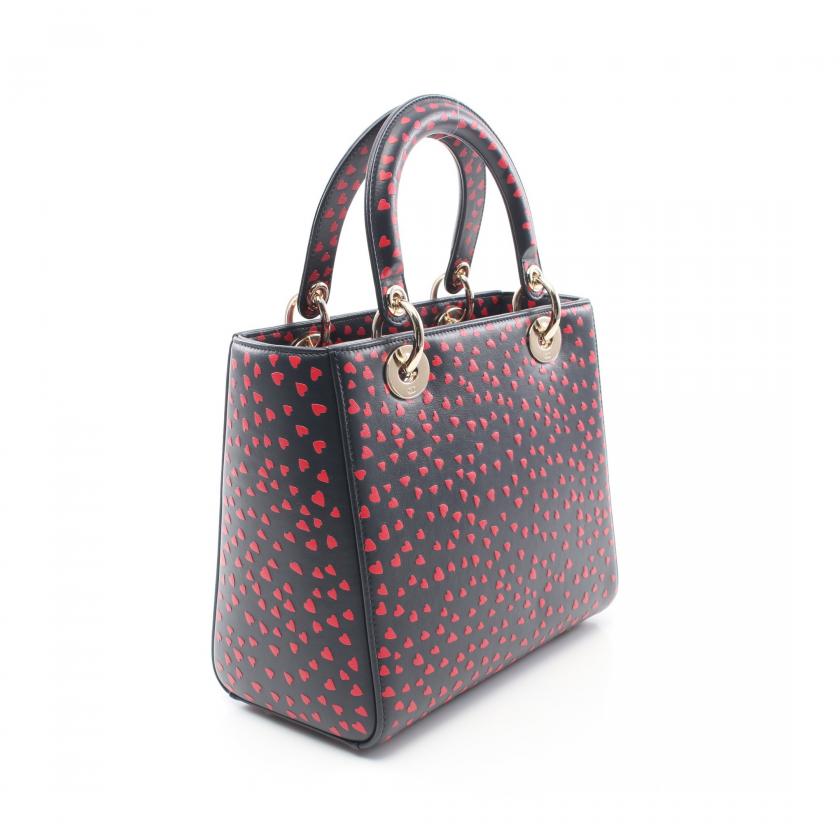 Christian Dior Lady Dior Navy Red Heart Leather 2Way Handbag