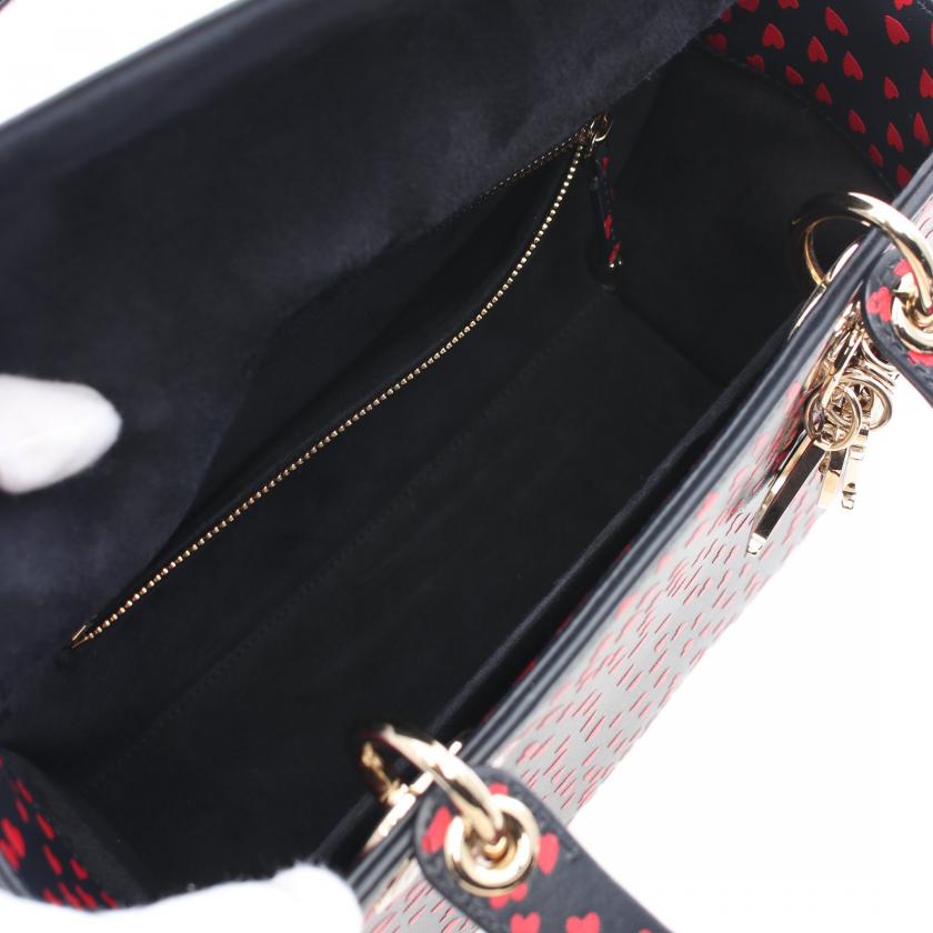 Christian Dior Lady Dior Navy Red Heart Leather 2Way Handbag