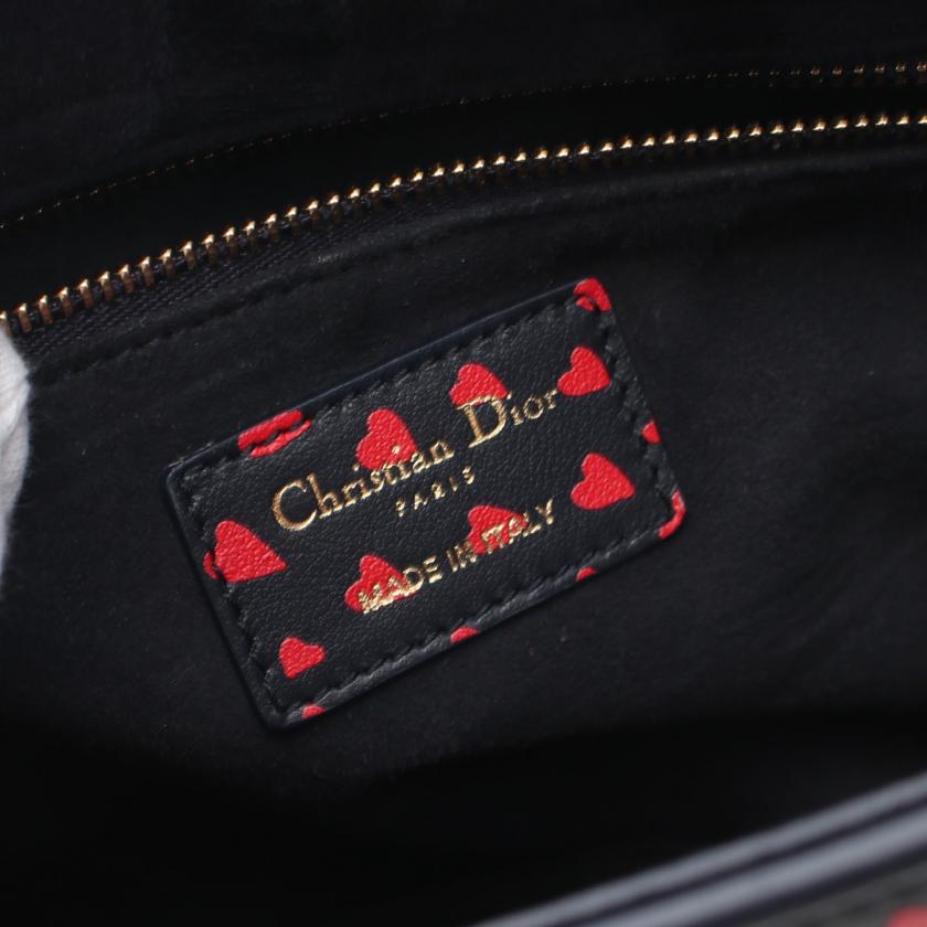 Christian Dior Lady Dior Navy Red Heart Leather 2Way Handbag