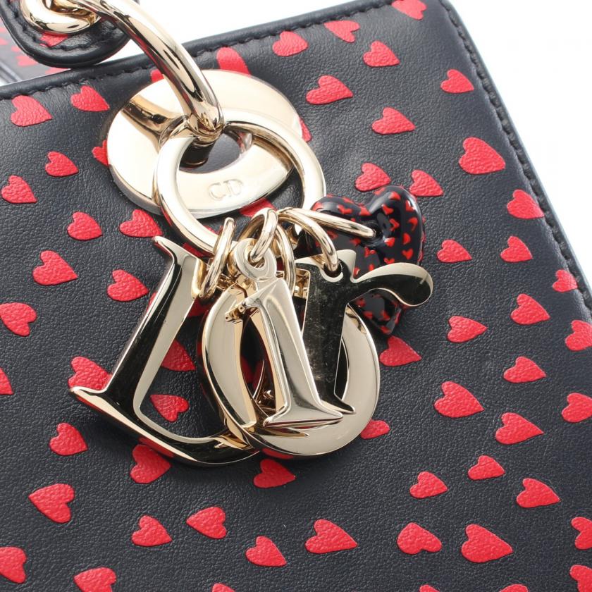 Christian Dior Lady Dior Navy Red Heart Leather 2Way Handbag