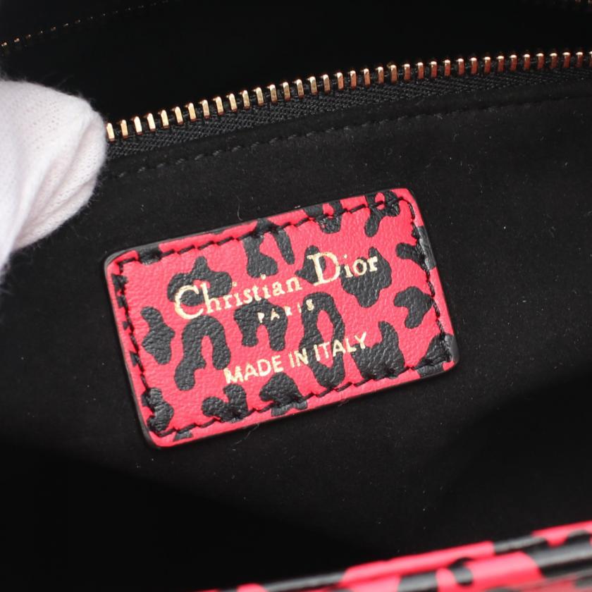 Christian Dior Lady Dior Leopard Leather Handbag Pink Red Black 2WAY