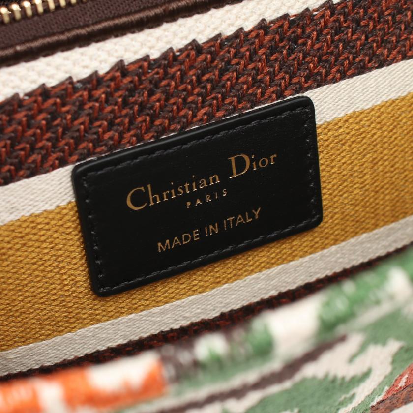 Christian Dior Lady D-Lite Medium 2WAY Handbag Embroidery Canvas Multicolor Ivory Brown