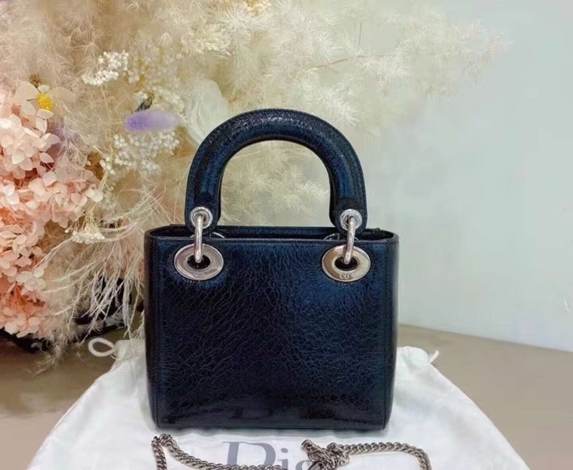 Christian Dior Lady Dior Limited Edition Embellished Crackled Black Mini Handbag