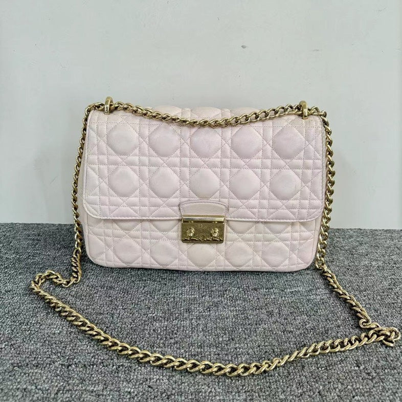 Dior Cannage Pink Leather Chain Shoulder Bag Medium