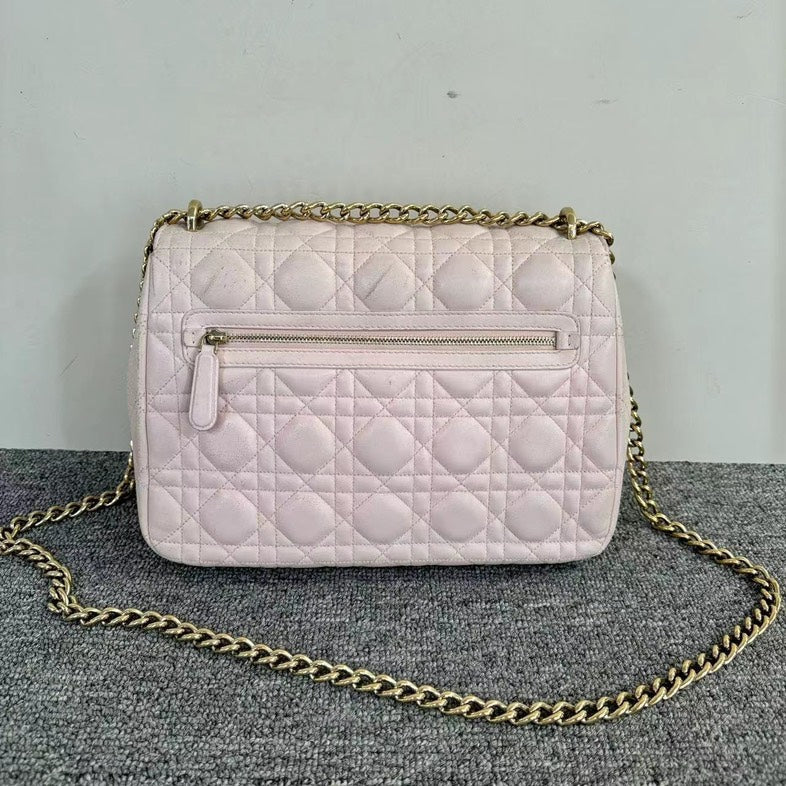 Dior Cannage Pink Leather Chain Shoulder Bag Medium
